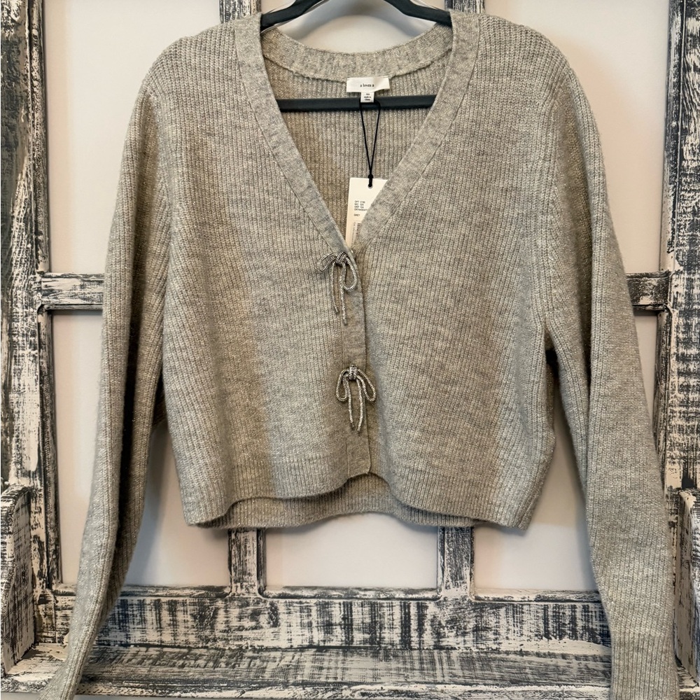 a loves a Grey Sparkle Rhinestone Tie Cardigan – XS – NWT – MSRP $119